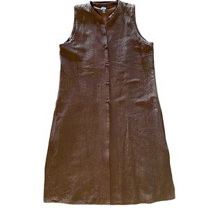 Eileen Fisher Sz Large Long Duster Jacket Sleeveless Silk Blend Asian Inspired